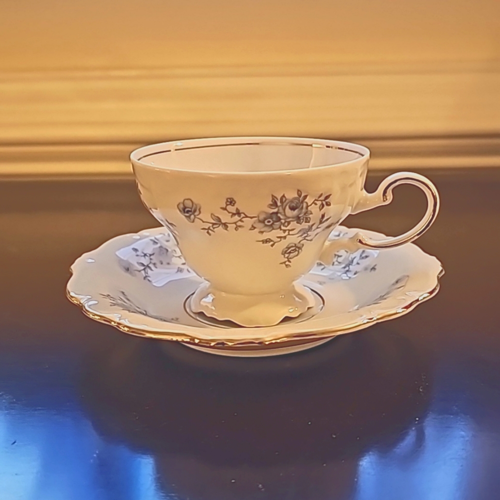 Blue Garland footed cup and saucer